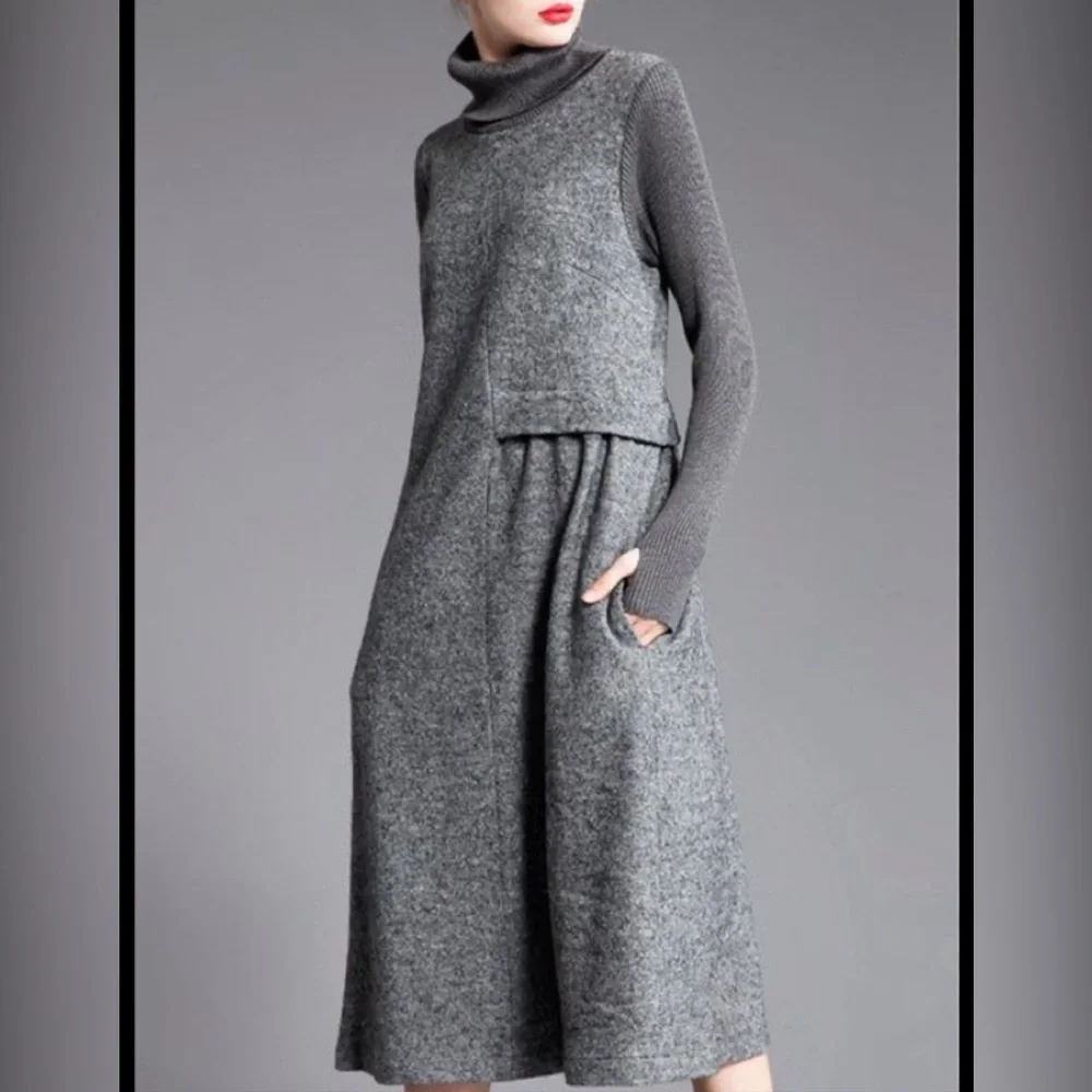 Misslook Dresses | Stylewe Misslook Fanny Wiz Turtleneck Shift Wool Casual Sweater Dress 6 Gray New | Color: Gray | Size: 6 | Abbitina's Closet